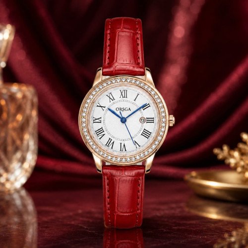 Orsga, Women, WhiteDial, RedStrap