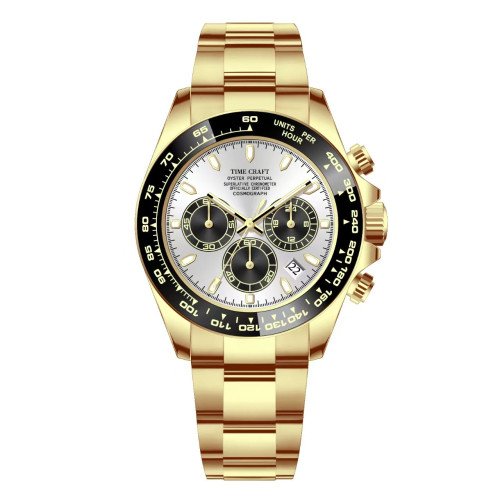 Time Craft, Men, 1638 B-Golden, D-Black, Chronograph-White
