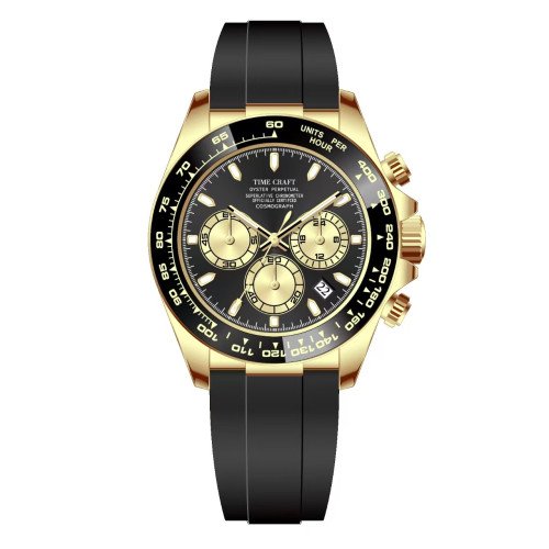 Time Craft, Men, 1638 Strap-Black, D-Black, Chronograph-Golden