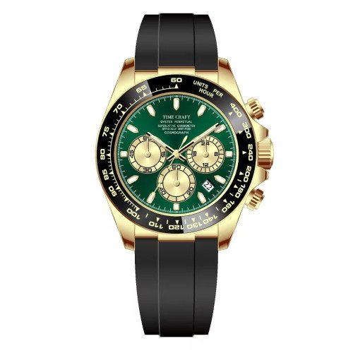 Time Craft, Men, 1638 Strap-Black, D-Green, Chronograph-Golden