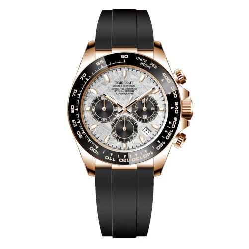 Time Craft, Men, 1638 Strap-Black, D-White-R-Gold, Chronograph-Black